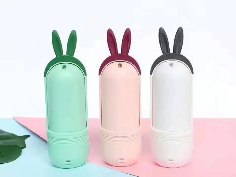 Plain Color Rabbit Eared Hand-Held USB Rechargeable Rotating Small Fan Silica Gel Blades Mute Cartoon Fan Izable Logo