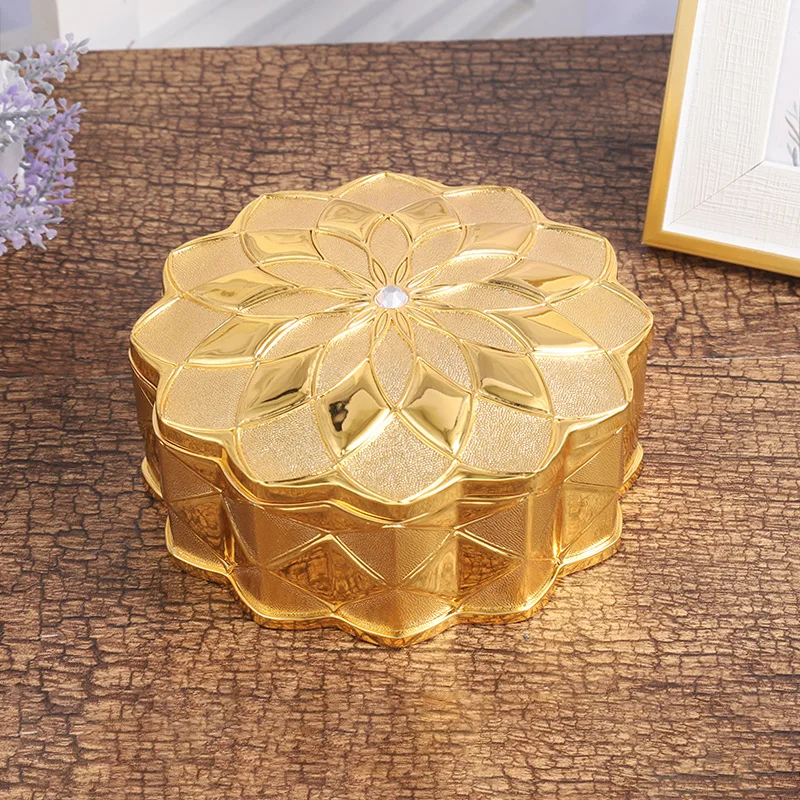 Gold Metal Jewellery Box With Accessories Organiser Storage Zinc Alloy Trinket Container Hinged Lid Red Burgundy Inlay Round