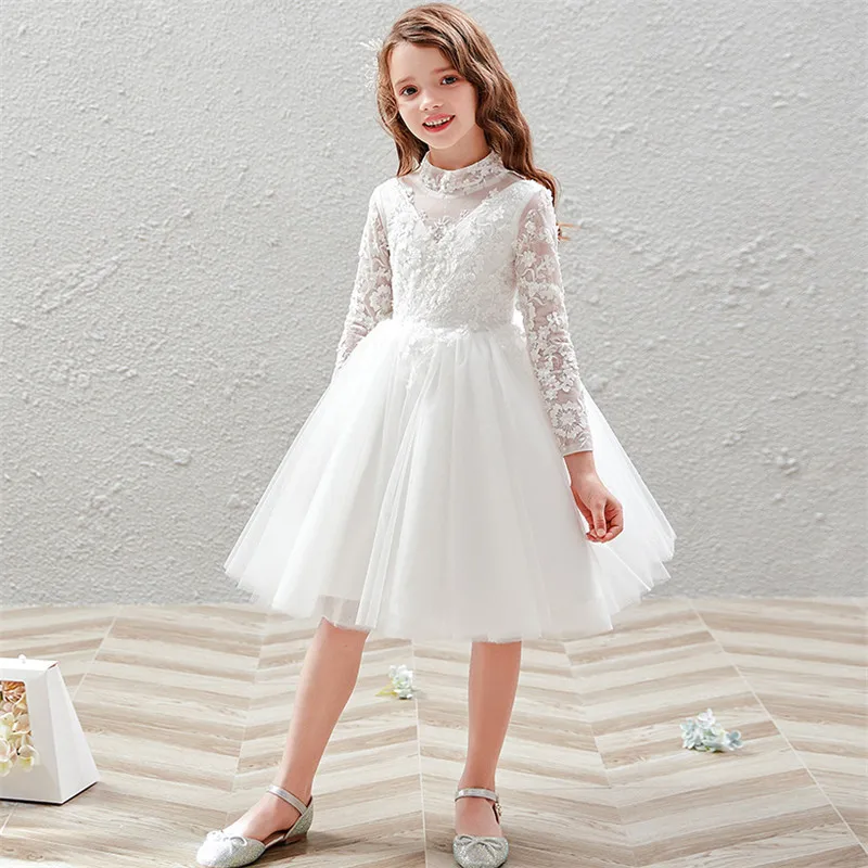 white short dress 3 Детские зимние штаны с длинными рукавами милые День рождения Свадебная вечеринка воздушное платье принцессы Одежда для маленьких девочек; белое Цвет с юбкой-пачкой платье для приема - Цвет: white short dress 3