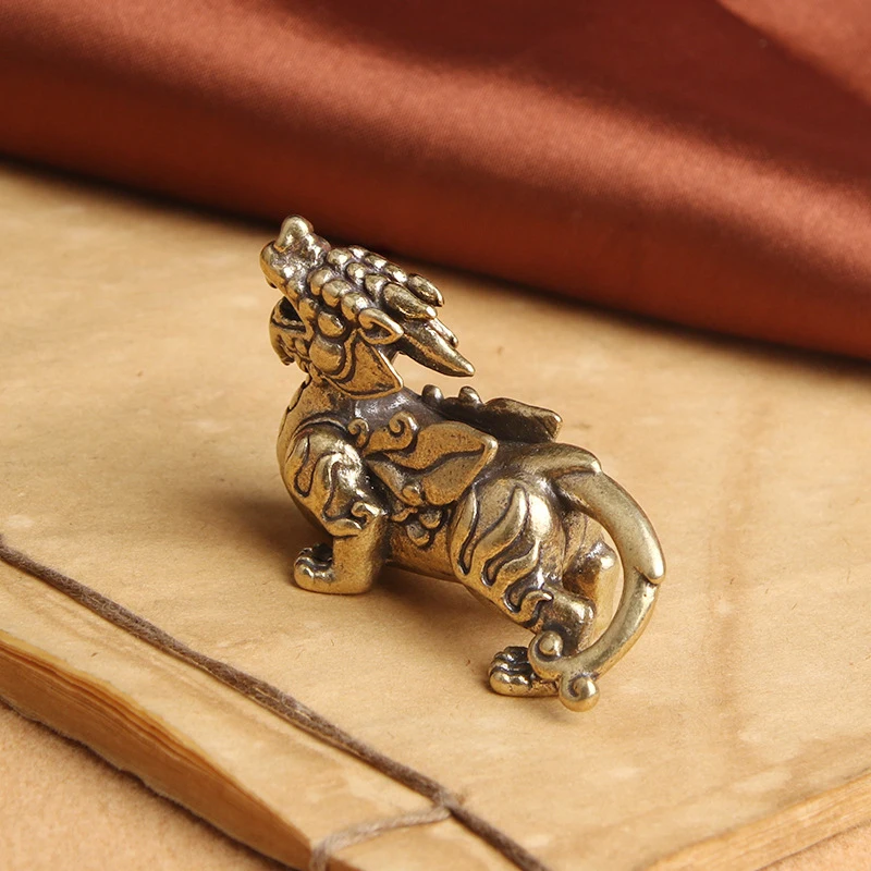 Antique Copper Chinese Mythical Beast Pixiu Miniature Figurines Ornaments Brass Lucky Animal Qi Lin Desktop Decorations ornament crafts miniature figurines miniature ornament