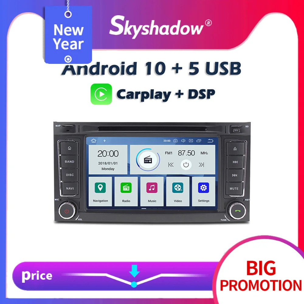 Carplay DSP IPS PX6 Android 10 4G + 64G Автомобильный dvd плеер GPS карта Радио Bluetooth для VW Touareg T5 Multivan