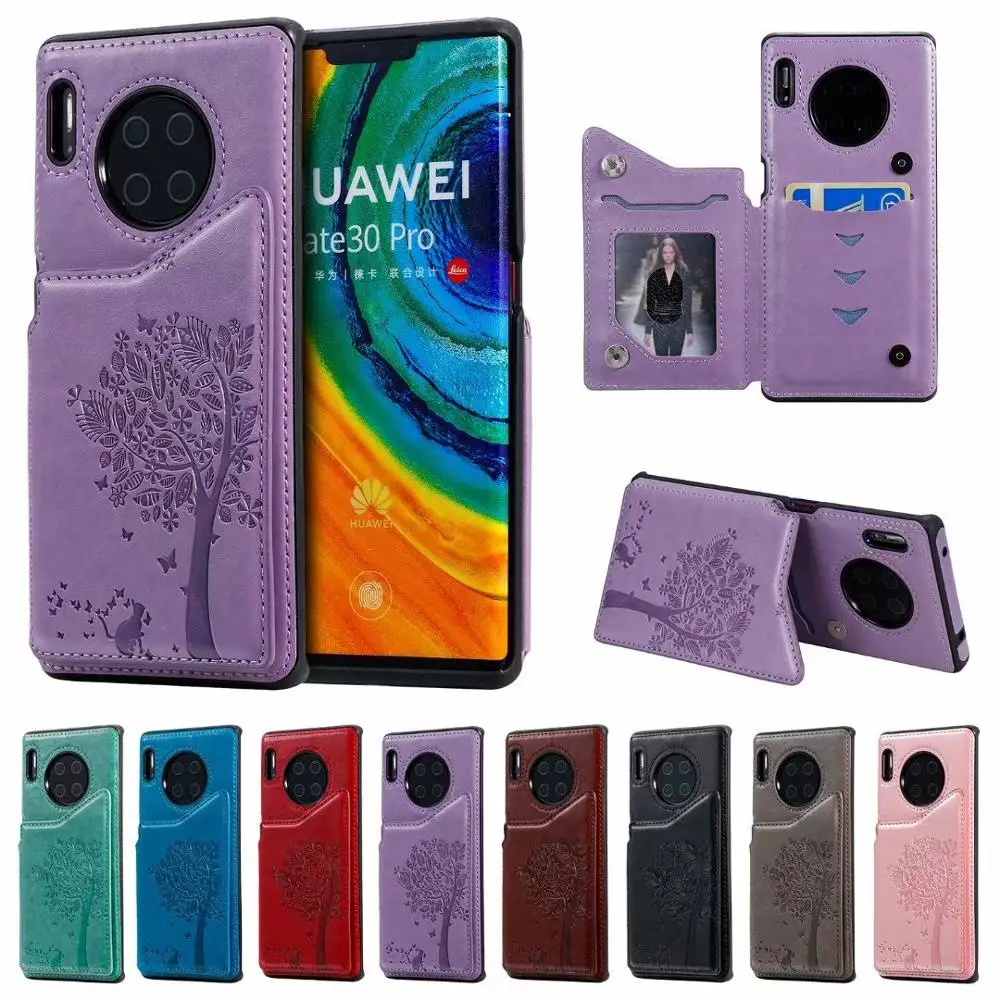 Кожаный чехол для телефона Huawei Mate30 Mate30Pro с тиснением в виде дерева кота откидная