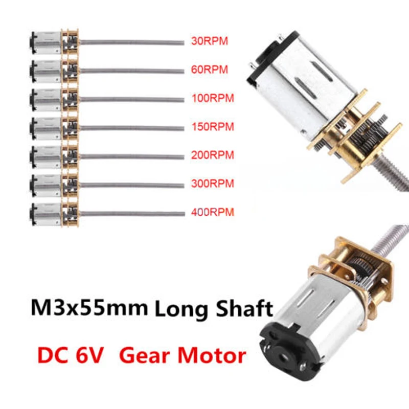 DC 6V 30-500RPM Mini Electric Gear Motor Long Shaft Thread M3x55mm w/ Gear Box 