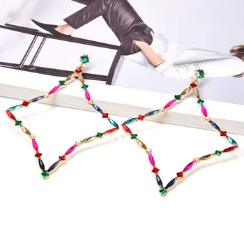 

Statement Geometric Oversized Metal Colorfu Rhinestone Drop Earring Wholesale Exaggerated Big Long Crystals Jewelry Accessories