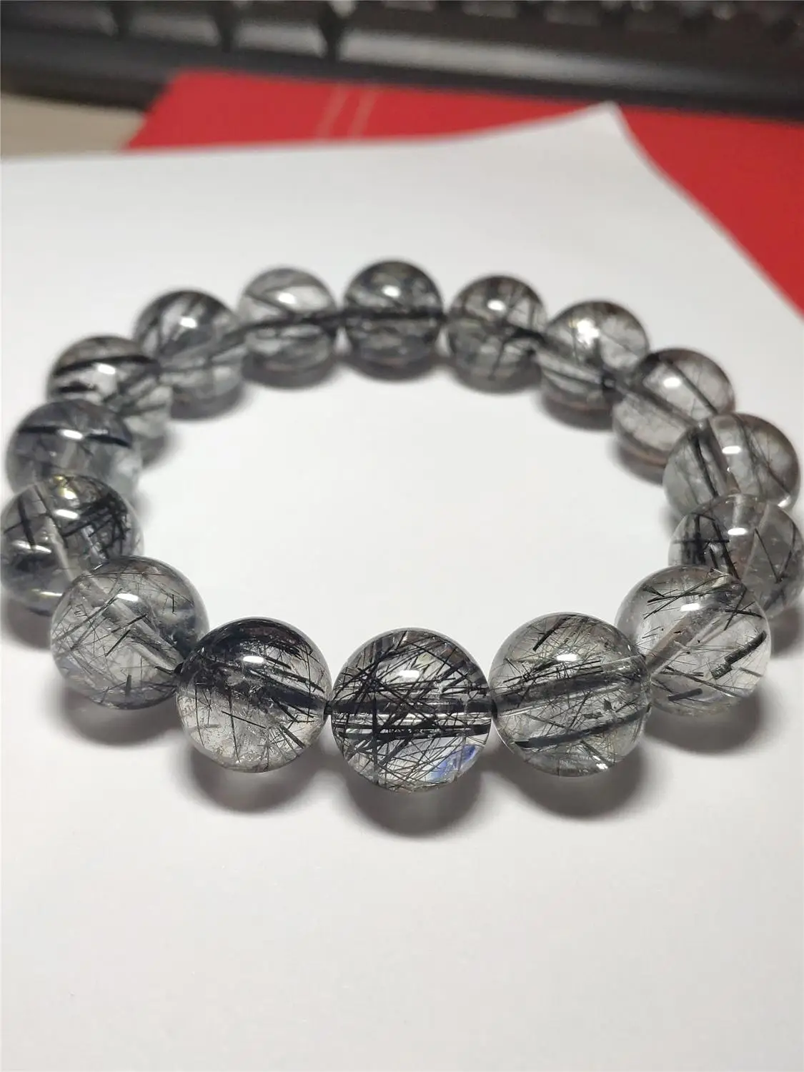 

Genuine Brazil Natural Black Rutilated Quartz Bracelet Women Men Stretch Crystal 14mm Big Round Bead Bracelets AAAAA