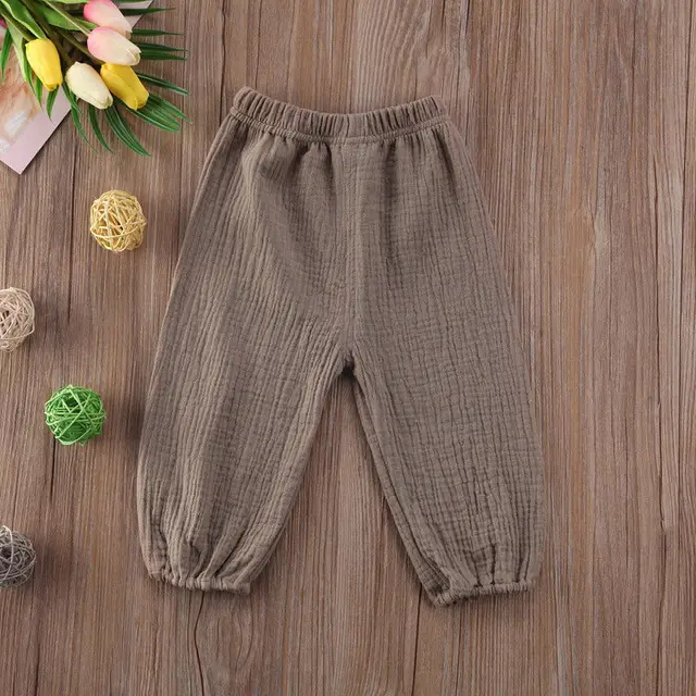 Baby Pants Wrinkled Cotton Vintage Bloomers Trousers Legging Solid Pants 6M-4T Toddler Infant Child Girls Boy Pants Khaki