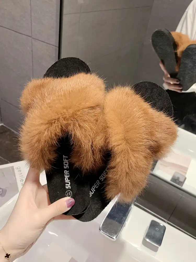 2020 Musim Dingin Wanita Bulu Imitasi Sandal Gunung Sederhana Cross Tied Flip Flop Kasual Terbuka Toe Sepatu Desinger Hijau Lembut Outdoor Sandal Sandal Jepit Aliexpress