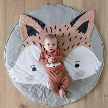 

85cm Fox Print Baby Toddler Soft Cotton Crawling Play Mat Blanket Portable Floor Carpet Rugs Mat for Kids Room Nursery Decor
