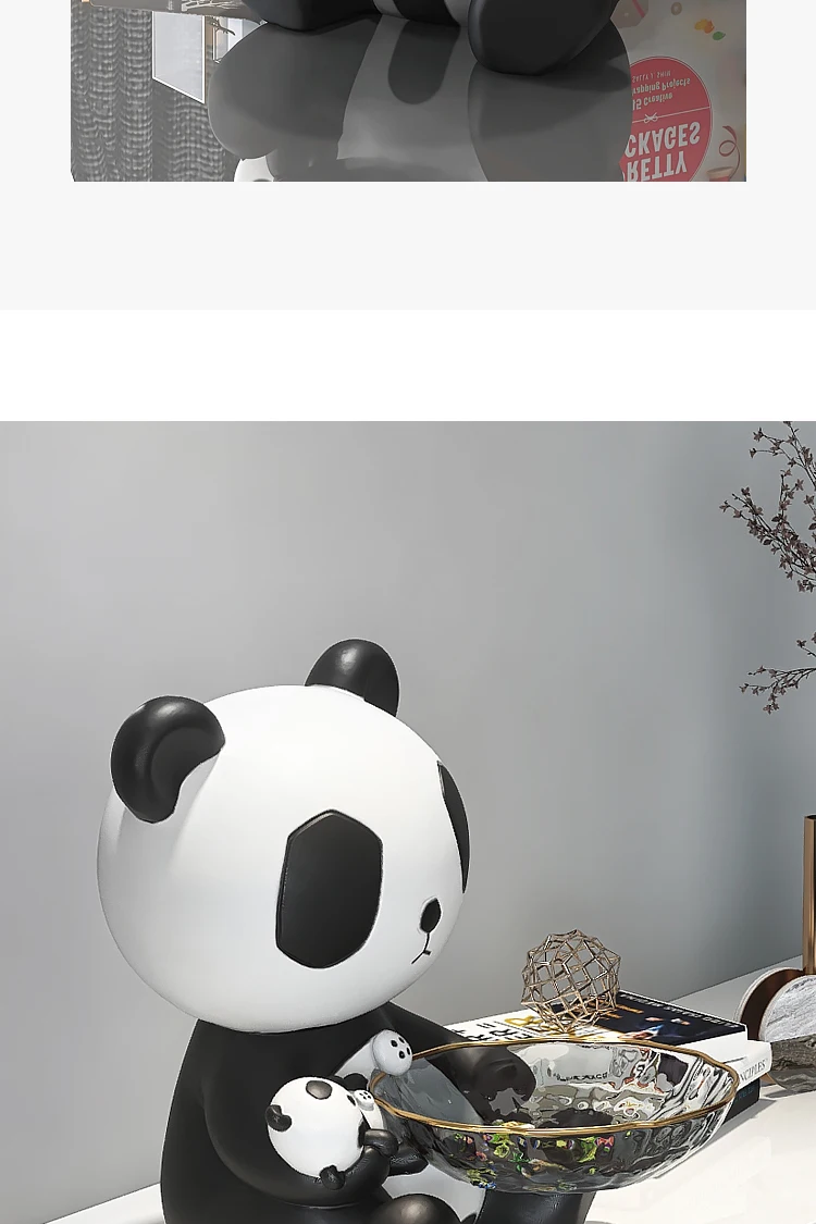Creative Resin Panda Storage Ornaments Handicraft Furnishings Tray Modern Home Decoration Storage Organization Glass Bowl