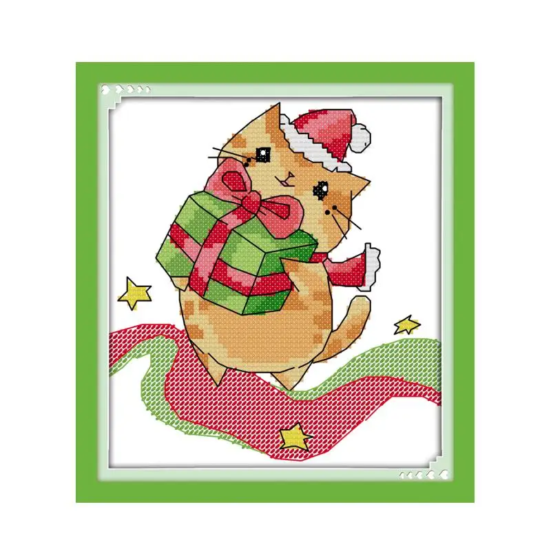 Christmas kitten cross stitch kit aida 14ct 11ct count printed canvas stitches embroidery DIY handmade needlework | Дом и сад