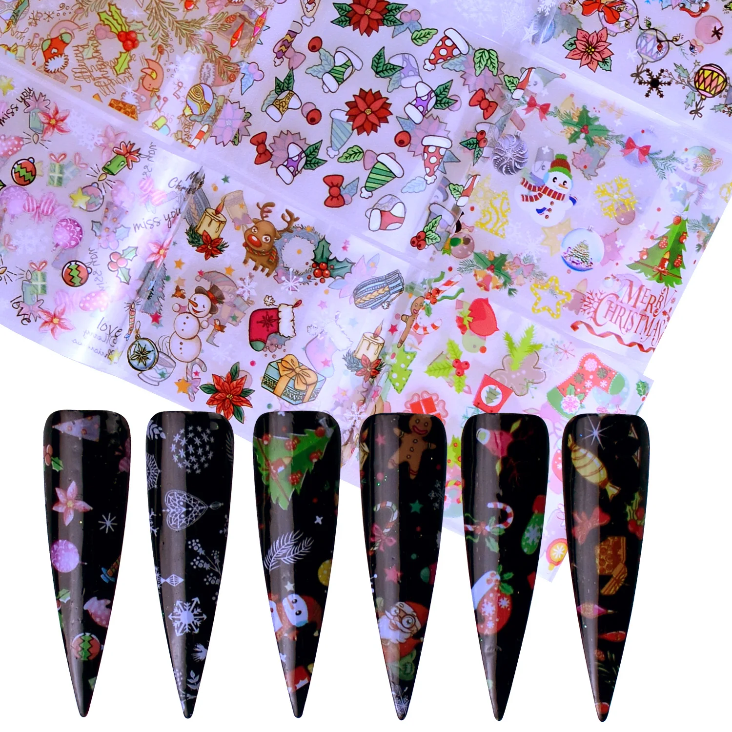 10 шт Фольга для ногтей наклейки-лак микс цветок леопард Передача Фольга для ногтей Слайдеры для украшения ногтей Рождественский дизайн