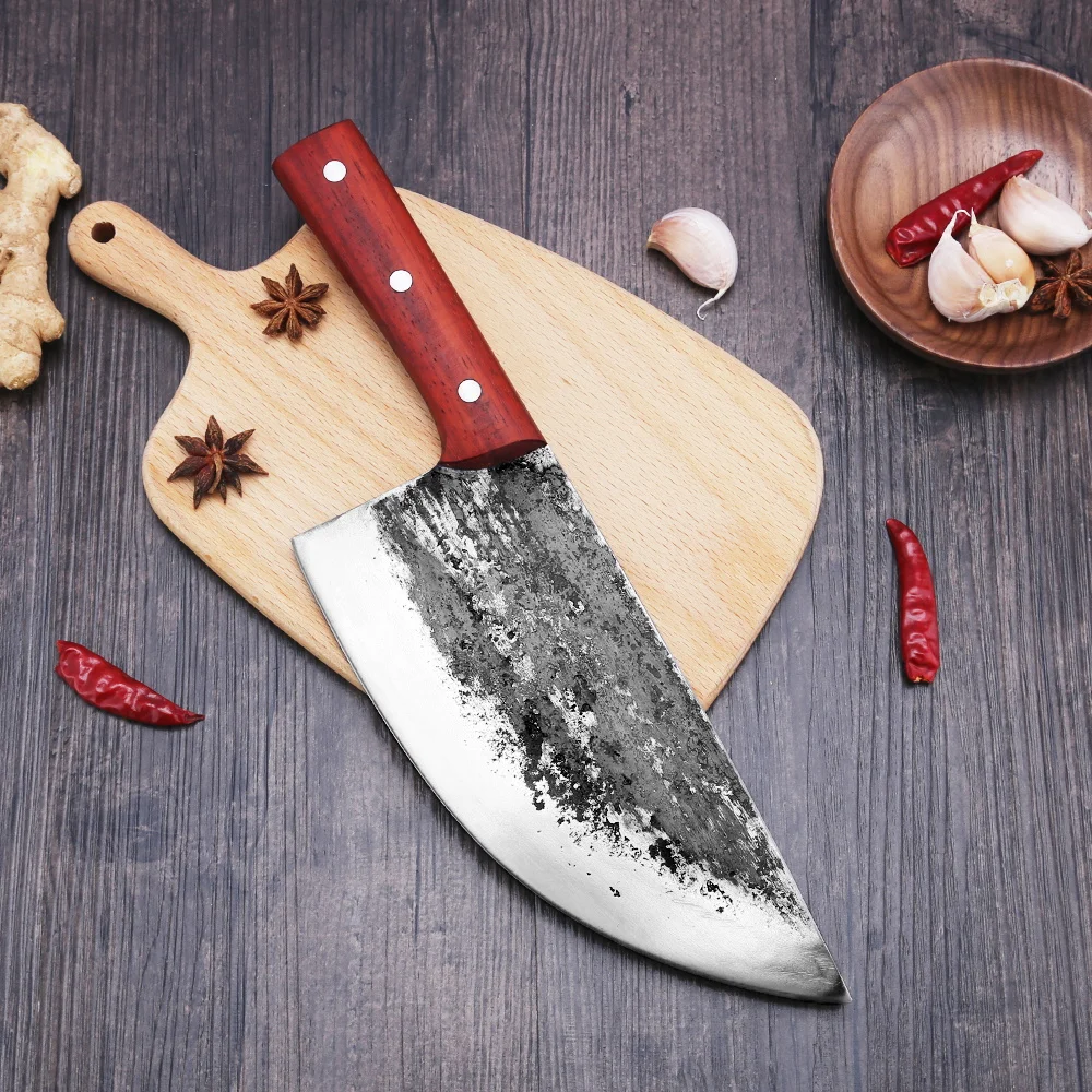 8 Inch Butcher Knife Sharpness Durable Red Wooden Cleaver
