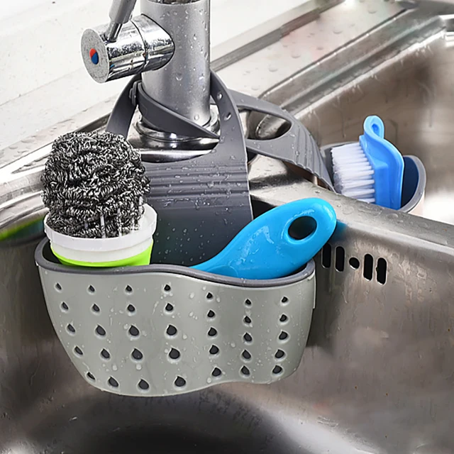 Home Storage Drain Basket Kitchen Sink Holder Adjustable Soap Sponge Shlf Hanging Drain Basket Bag Kitchen Accessories 1
