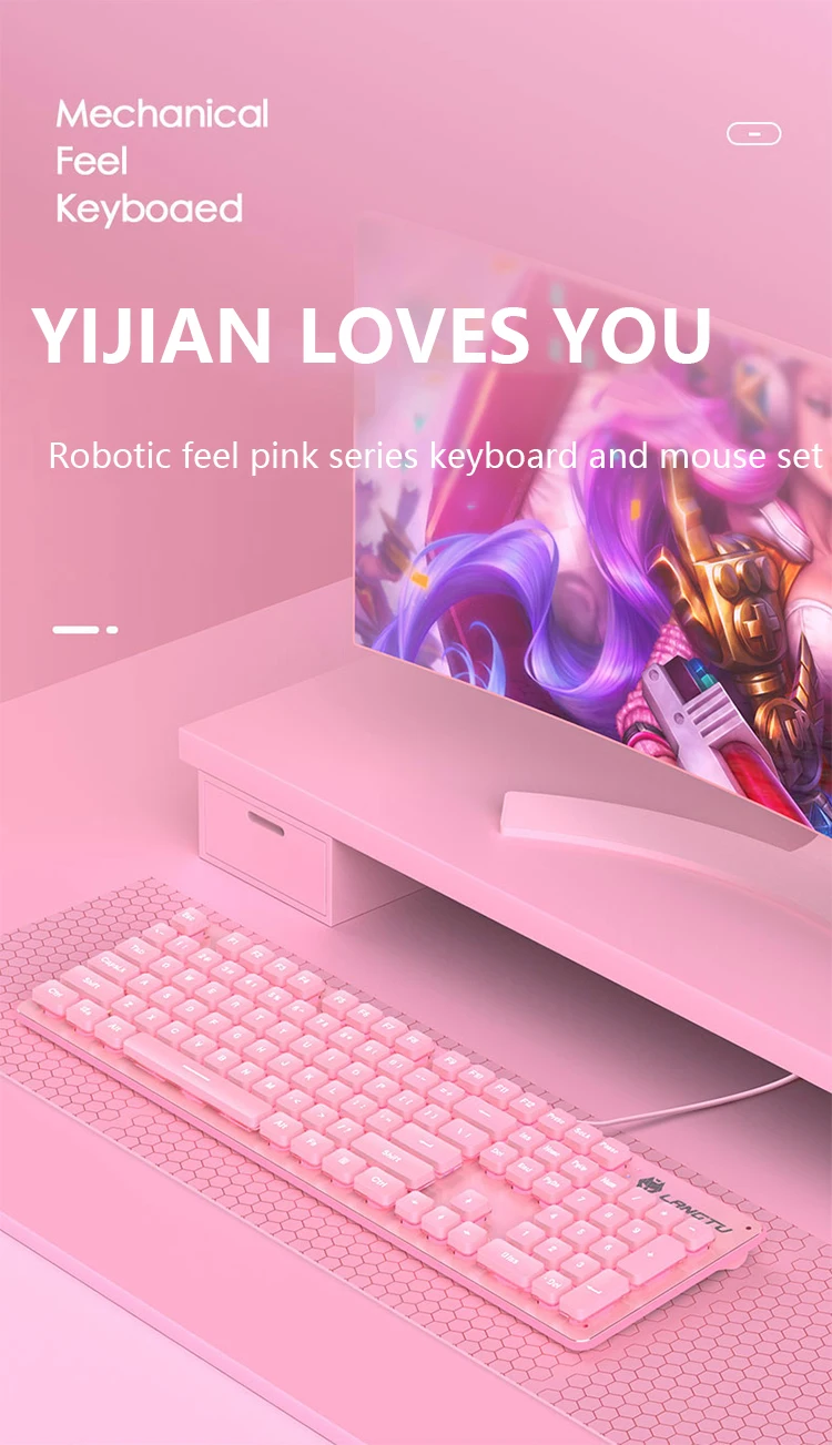 touch keyboard for pc RGB Game Keyboard With Mouse Set Pink Mute Silent Film Cute Backlit Office Game Peripherals Suitable For Laptop wireless keyboard for pc