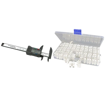 

1x Digital Caliper, 100mm 4 Inch LCD Digital (Black) & 55Pcs 2P Spring Wire Connector No Welding Screws Quick Connector