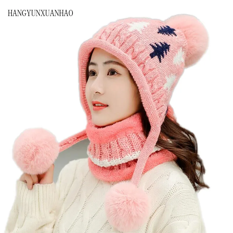 

New Knitted Winter Hat Scarf Set Women Thick Cotton Beanies And Scarf Female Knitted Winter Accessories Girls For Women