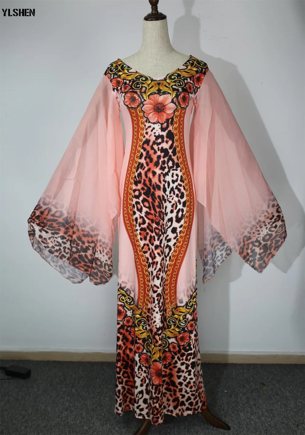 New African Dresses for Women Dashiki Print African Clothes Bazin Riche Sexy Slim Ruffle Sleeve Long Party Africa Dress Clothing 07