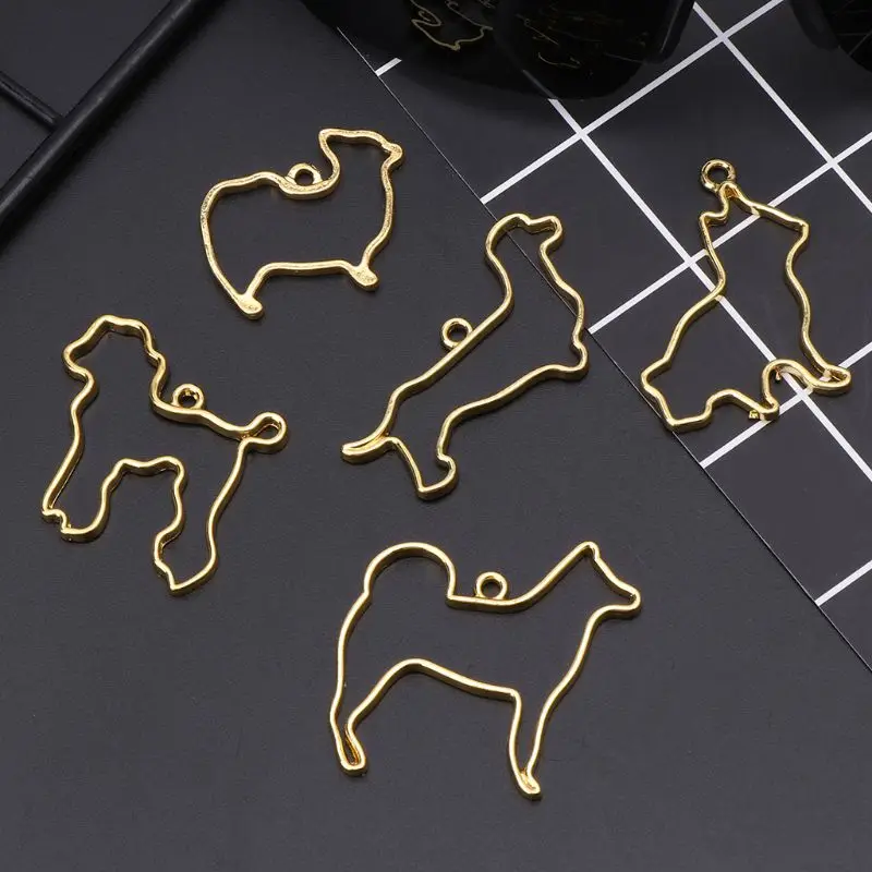 5 Pcs/set Dog Animal Styling Crystal Epoxy Glue UV Resin Metal Border Color Retaining DIY Jewelry Making Frame