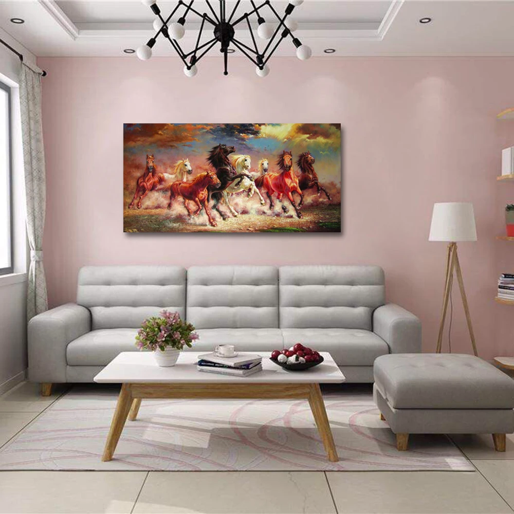 Восемь лошадей, картина маслом, ручная роспись, лошадь, атмосферные настенные полотна, офис, гостиная, крыльцо, картины для украшения дома, 50x100 см