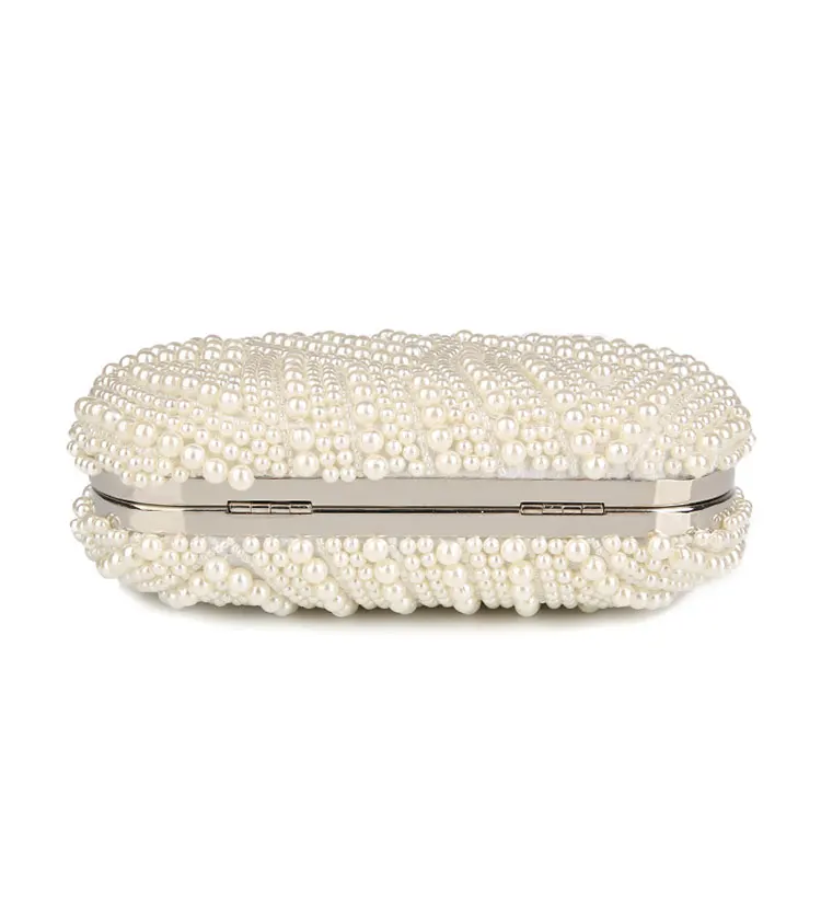 Luxy Moon Beige Beaded Clutch Evening Bag for Wedding Bottom View