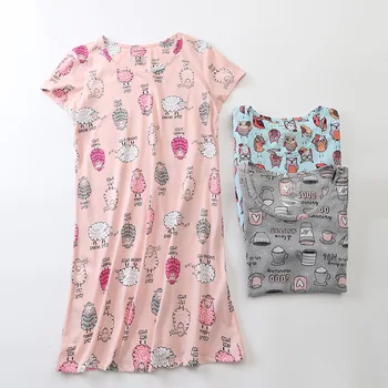 

Loose Printed Home Wear Women Cartoon Sheep Pattern Cute Japanese Style Nightdress Spring Summer Thin Breathable Sleepwear