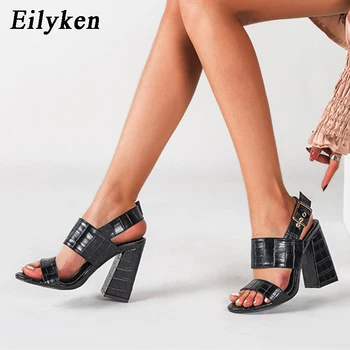 

Eilyken New Design Snake Print PU Leather Round Toe Women Sandals Fashion Ankle T-Strap Square Heel Elegant Dress Shoe Size35-42