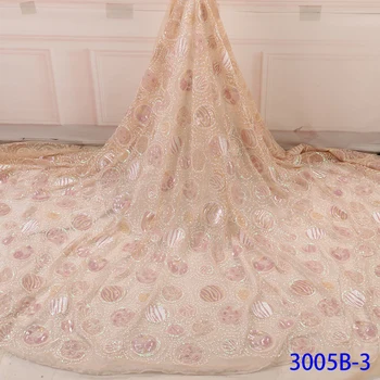 

African Lace Fabric Embroidered High Quality switzerland lace French Lace Sequins Fabric French Bridal Lace For Dress YA3005B－3