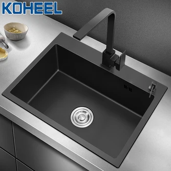 

KOHEEL Black Kitchen Sink Deep Sink Single Bowl Deep Sink Handmade Above Counter Or Udermount Black Sink Big Ran FKS06
