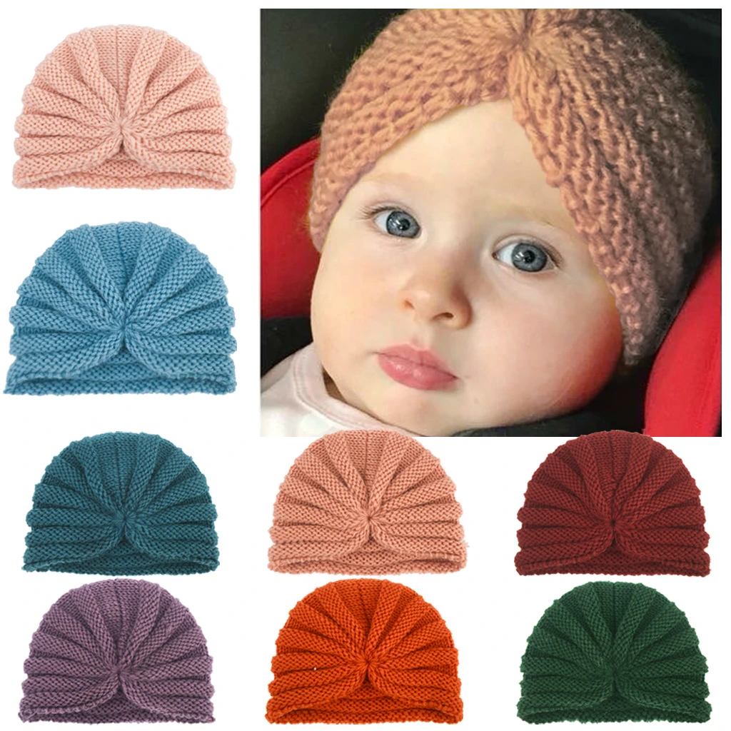 Simple Knitted Baby Hat Turban Winter Warm Baby Boys Girls Hat Bonnet Crochet Kids Children Cap Beanies Children's Finger Toothbrush