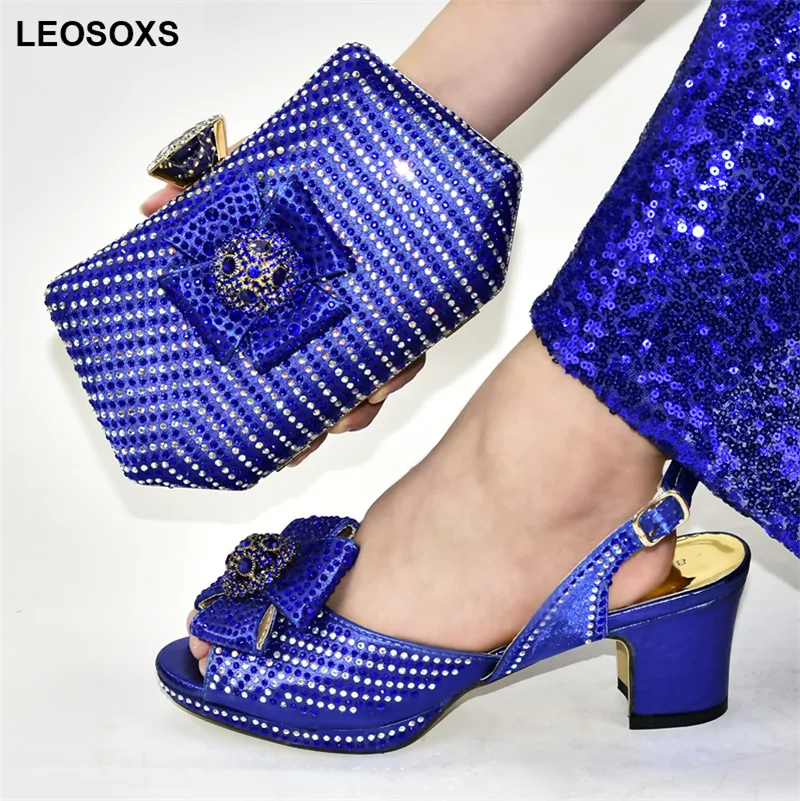 

New Arrival Women Shoes and Bag Set In Italy Blue Color African Shoe and Bag Set Fashion Italian Women Wedding Pumps with Purse