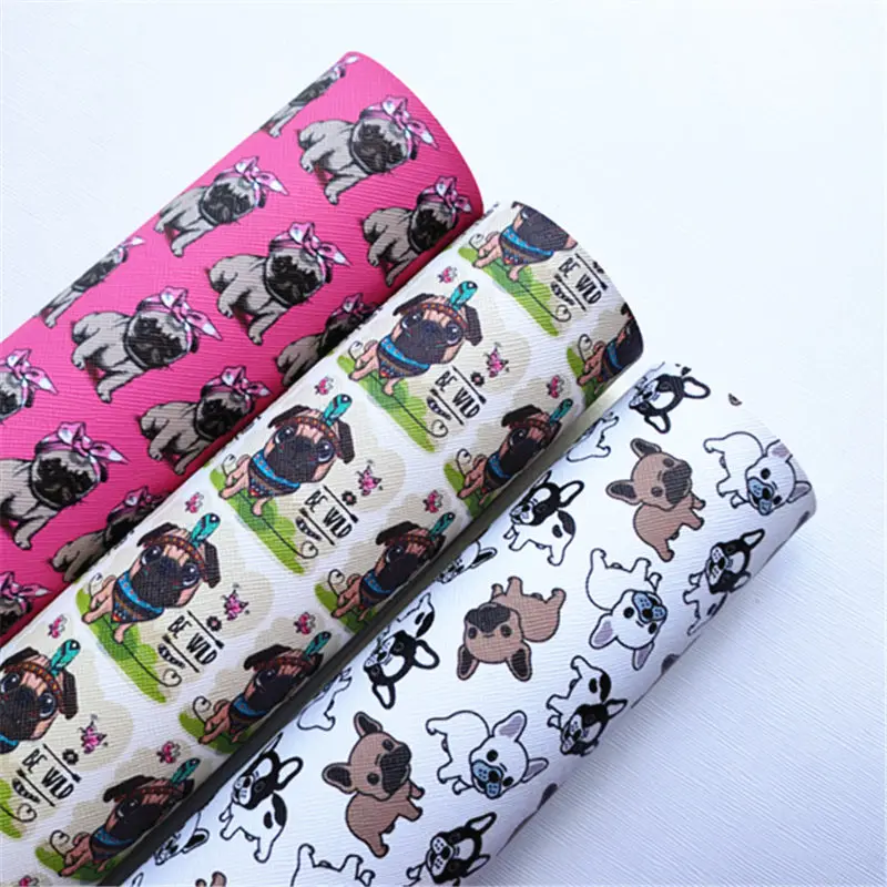 Free shipping 20*33cm dog A4 cartoon print synthetic leather fabric for bag and bow BHY787 | Дом и сад