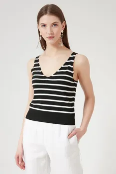 

STRIPE V-NECK STRAPPED KNITWEAR BLUZ