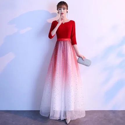 

Banquet Evening Gown Long 2019 New Style Red Gradient Host NPC Chorus Costume Banquet Long Skirts Women's