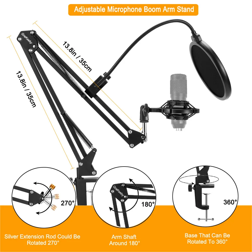 Microphone Stand With Pop Filter And Shock Mount Pantograph For Mic Bracket Adjustable Suspension Boom Scissor Blue Yeti Mic Arm - ANKUX Tech Co., Ltd