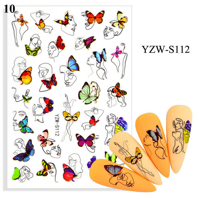 Flower Leaves Self Adhesive Sliders Beauty Nail Foils Blue & Black Summer Art Nail Stickers 3d Decals New 2021