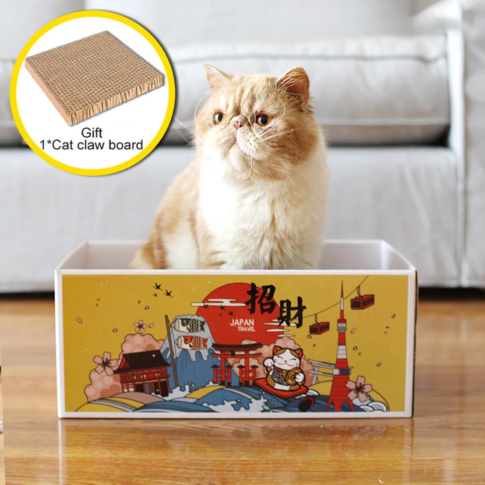 Картонная коробка для кошек, гофрированная бумага для кошачьей тарелка лапа, кошка любит оставлять эту коробку в качестве кошачьего гнезда или игрушечного домика - Цвет: Y-Will be rich box