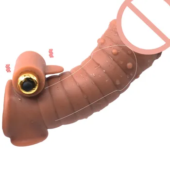 Silicone Penis Sleeve For Male Penis Enlargement Reusable Spiked Condoms Penis Extender Cock Ring With Vibrator Intimate Goods 1