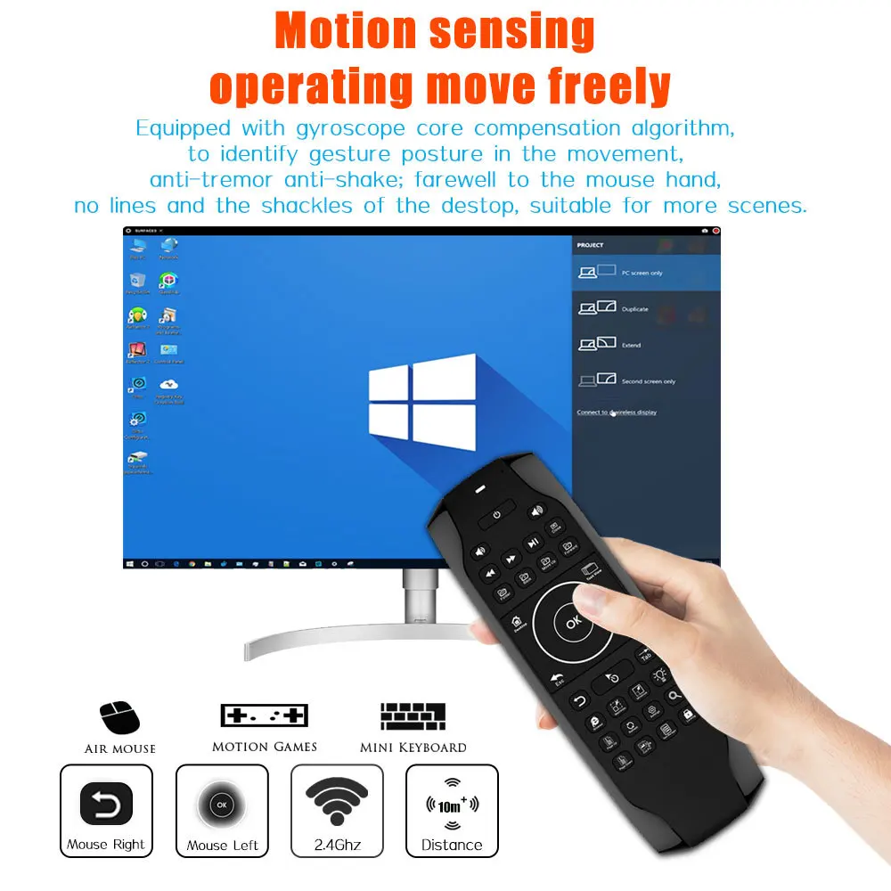 G7 Win10 GYRO Air Mouse QWERTY Keyboard LED Backlit Mini 6-Axis TV Smart Remote Control For Win 10 Laptop PC HTPC HT