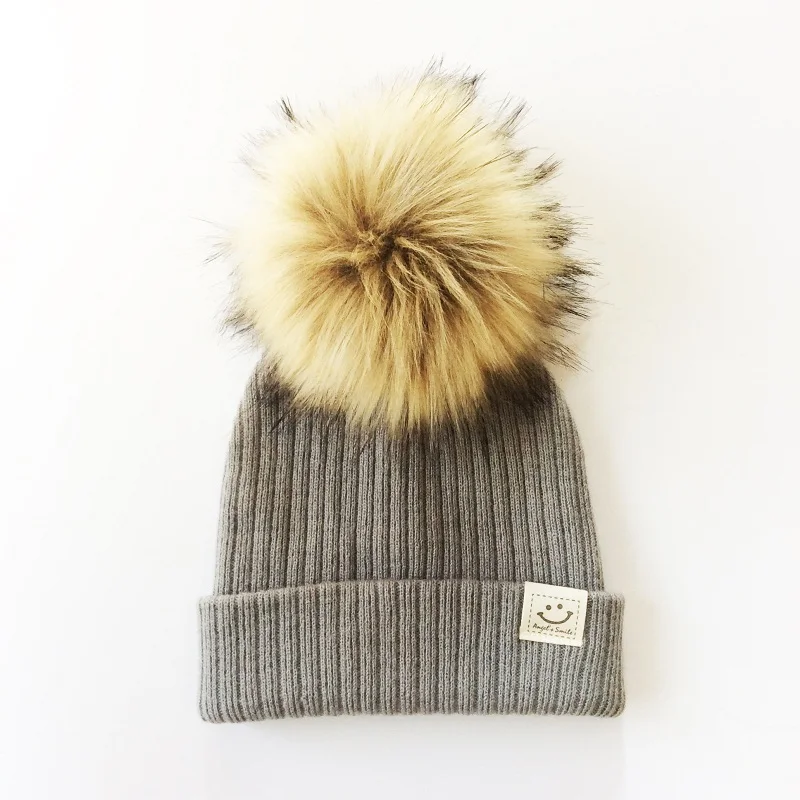 Winter Baby Boy Girl Artificial Pompom Knitted Hat Toddler Kids Caps With Pompon Newborn Photography Props knit hat baby hat