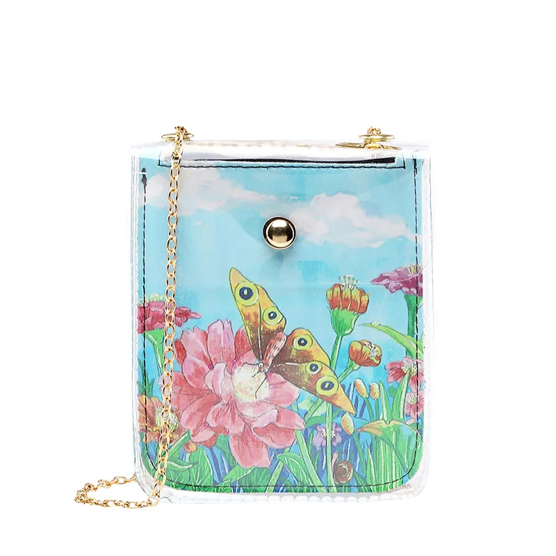 

WOMEN'S Bag 2019 Korean-style New Style Transparent Different Size Bags Crossbody Bag Chain Mobile Phone Bag Printed Jelly Purse