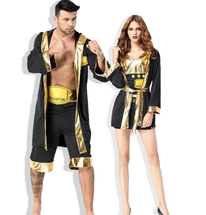 Хэллоуин Карнавал косплей боксерский костюм Взрослый Чемпион боксер халат с золотым поясом костюмы косплей крутой стиль боксерская форма для матча