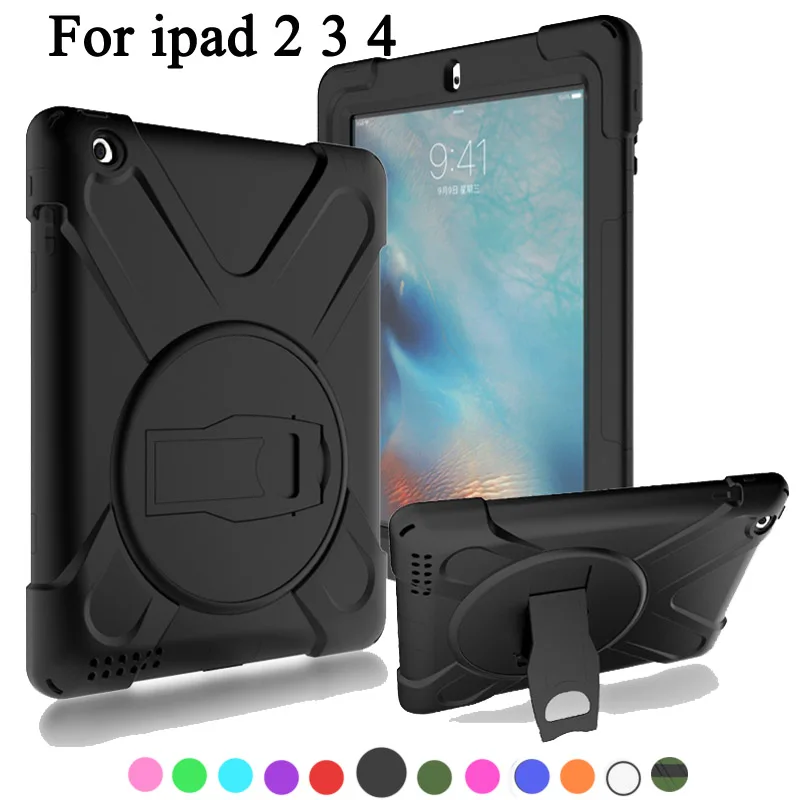 Для IPad 2/3/4 противоударный защитное устройство для детей случае Heavy Duty Силиконовый Футляр чехол 360 Вращающаяся подставка дизайн + плечевой