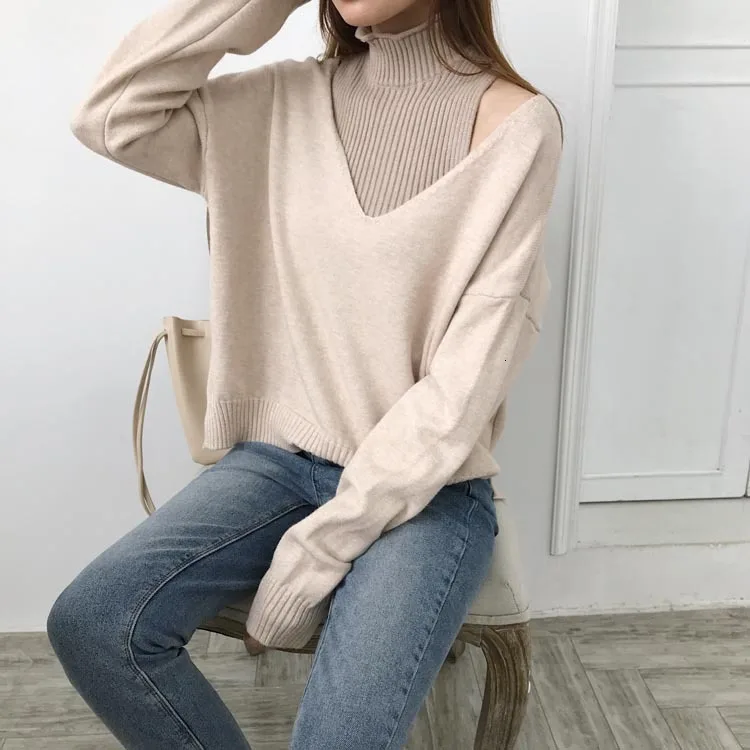 SHENGPALAE женские пуловеры из двух частей Осень Зима Новая мода knitting L длинный рукав вязаный женский свитер Tide FU093