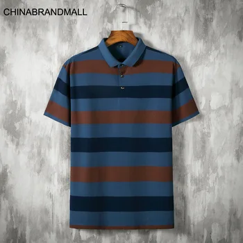 

2020 Male Plus Fat Plus Size Lapel Stripes Short Sleeve Male Middle Age Business Leisure Short Sleeve T Shirt