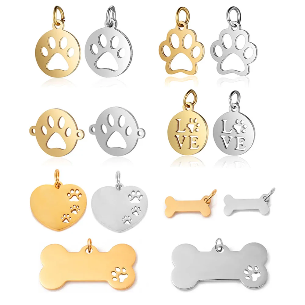 5 Stücke Tier Edelstahl Haustier Pfotenabdruck Hund Katze Knochen Anhänger DIY Für Schmuck Machen Anschlüsse Handgemachte Welpen Handwerk Großhandel