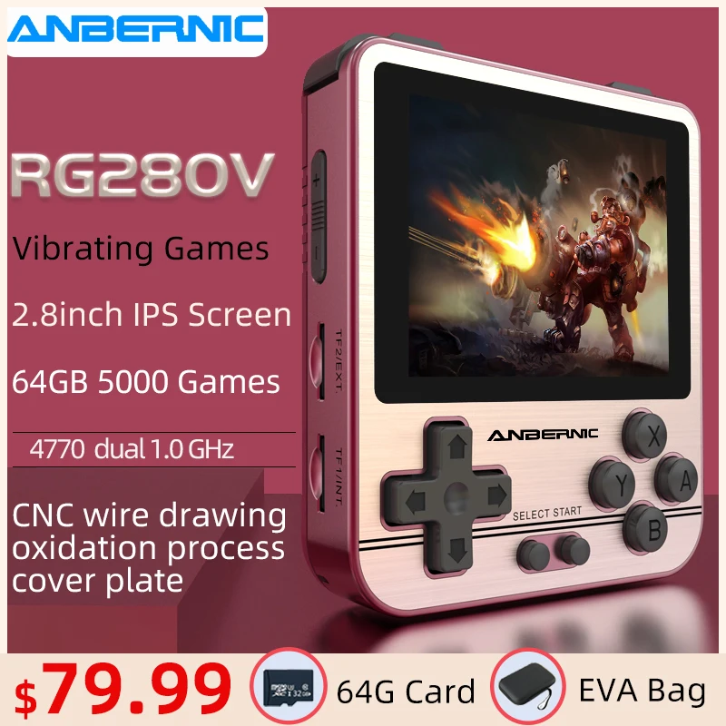 Golden Console di Giochi Retro OpenDingux Tony System Anbernic RG280V Console di Giochi Portatile Free with 64G TF Card Built-in 5000 Classic Giochi