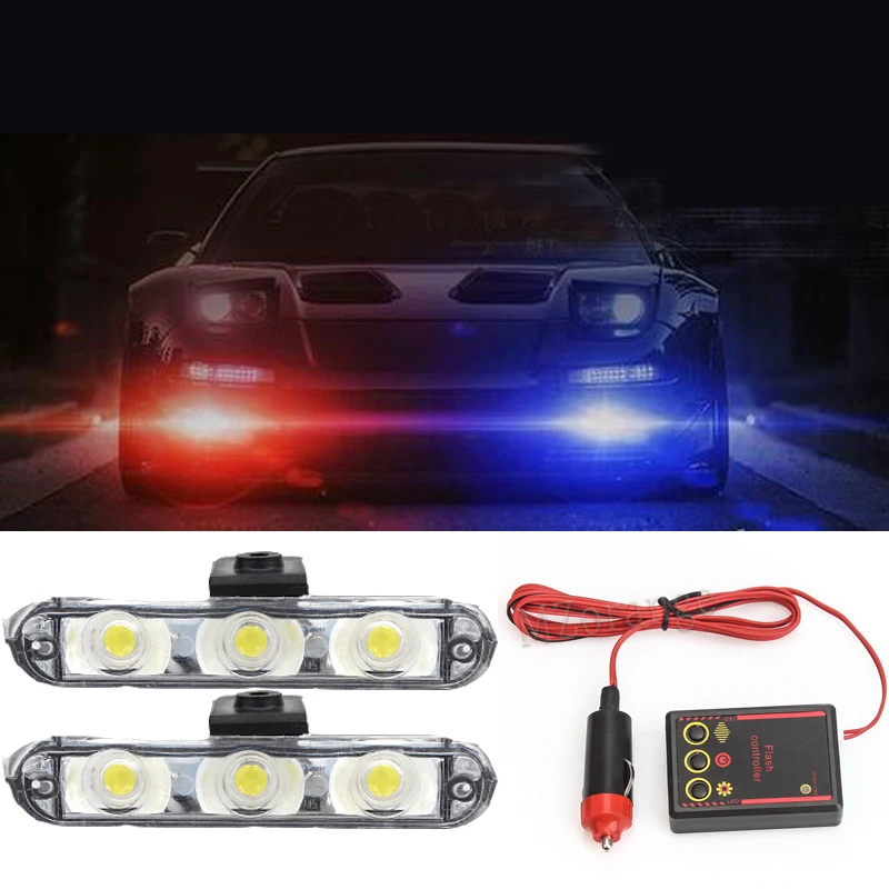 

MZORANGE 12V 6W LED Car Flasher Warning Light Police Stroboscope Automobile Day Lights For Car Waterproof Strobe Controller