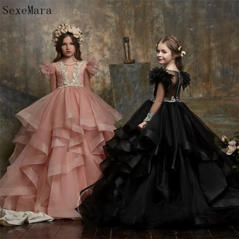 New Arrival Luxury Flower Girl Dresses For Wedding Sheer Bateau Neck Appliqued Pageant Gowns Ball Gown Custom Made | Детская одежда и