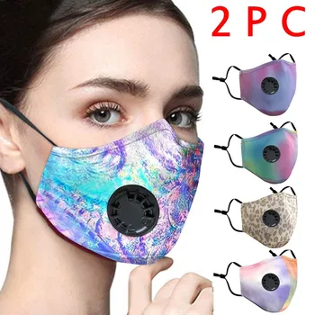 

PM2.5 Dustproof Reusable Mouth Face Masks Mouth Cover Carbon FilterFashion Tie dlye eopard Print Top Mask mascarias 2PC