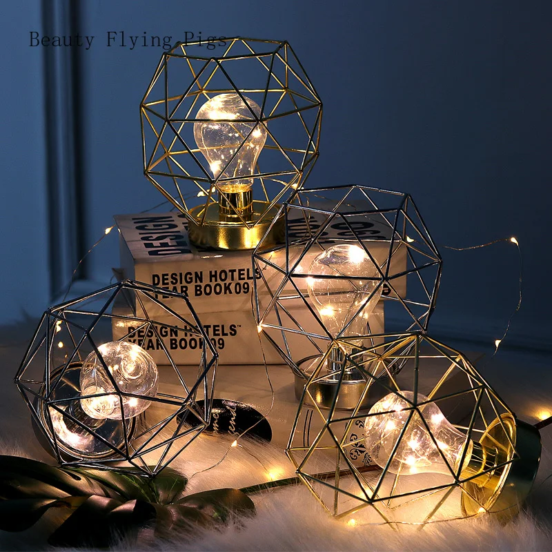 

Direct sales new geometry gold diamond lamp night light decoration lamp wrought iron table lamp creative home decoration
